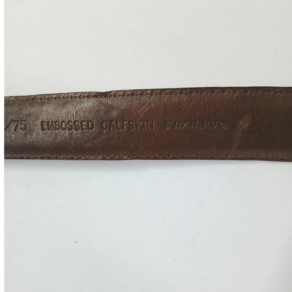Henry Grethel Brown Croc Embossed Calfskin Leather Belt Brass Buckle‎ 30/75